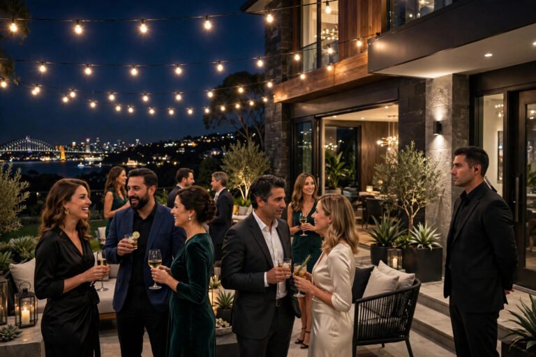 Private party at a Sydney home with discreet security guard on watch