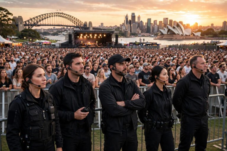 Event security team managing a crowd at a Sydney festival
